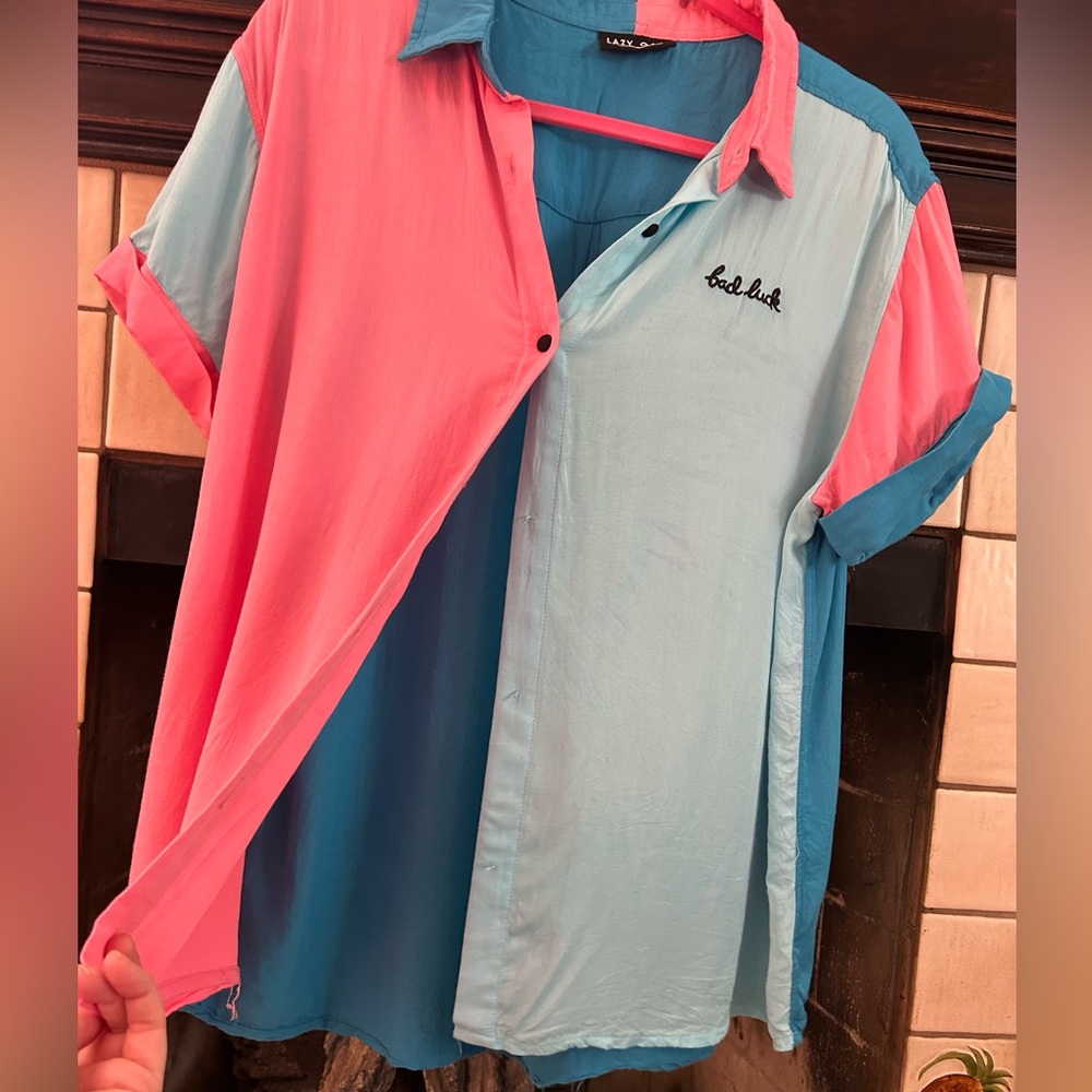 Lazy Oaf Bad Luck Embroidered Button Down Sz Ml - image 4